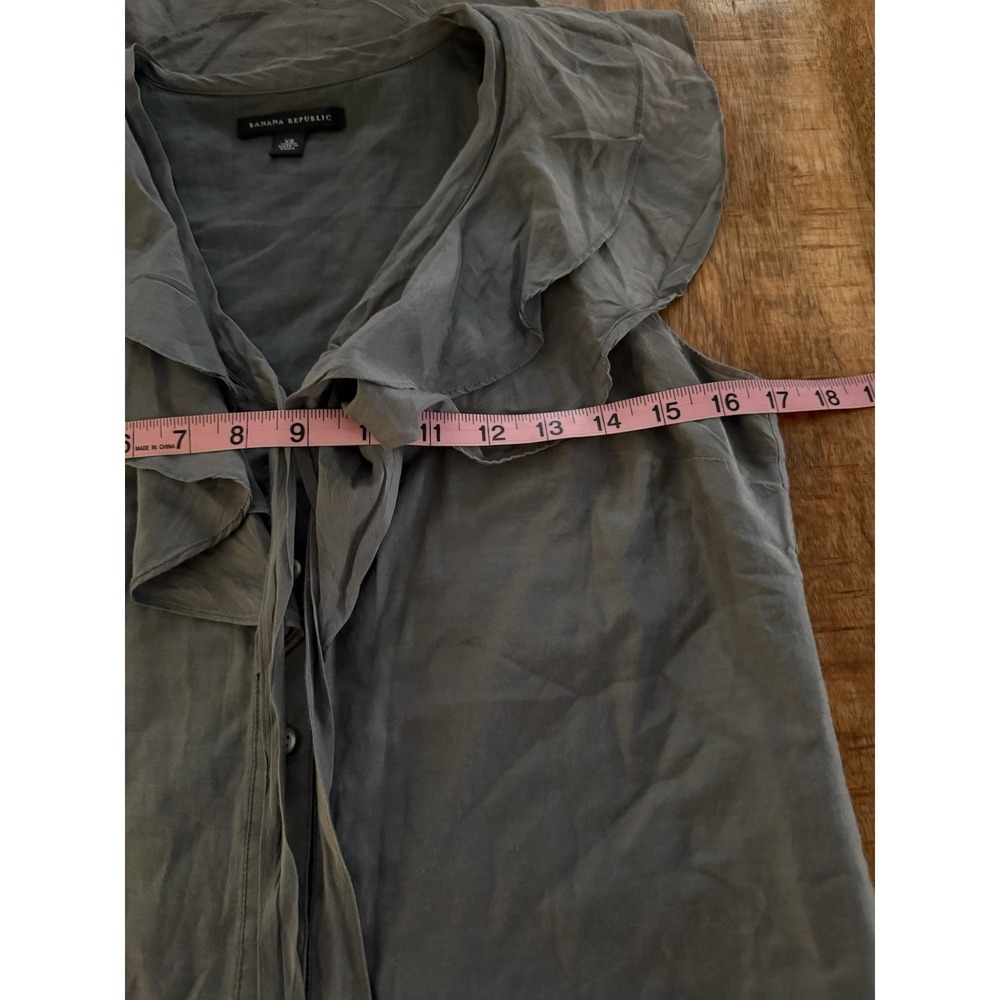 Banana Republic Cotton Silk Ruffle Blouse Gray Sleeveless Tie Neck XS Top - Picture 7 of 8